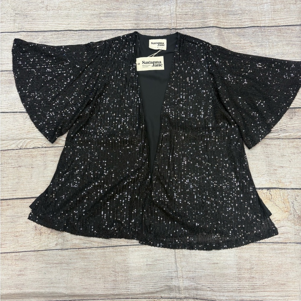 😍 Savanna Jane Black Sequin Kimono size Small